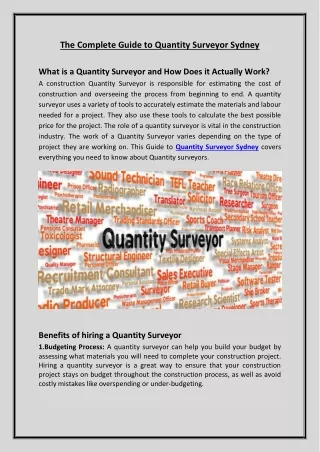 The Complete Guide to Quantity Surveyor Sydney
