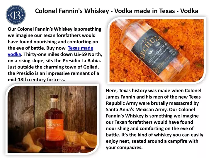 colonel fannin s whiskey vodka made in texas vodka