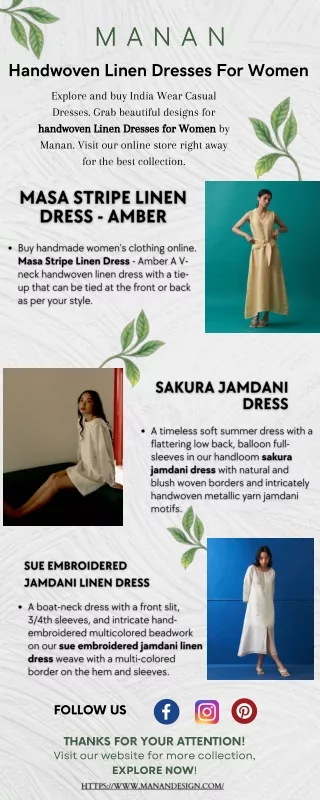 Handwoven Linen Dresses For Women - Manan