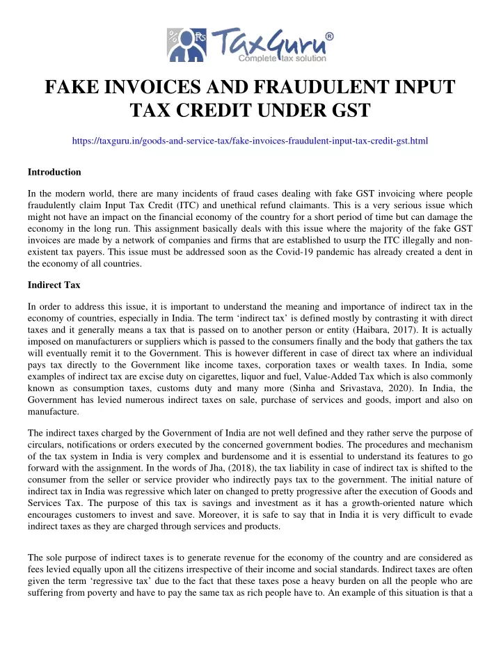 fake invoices and fraudulent input tax credit