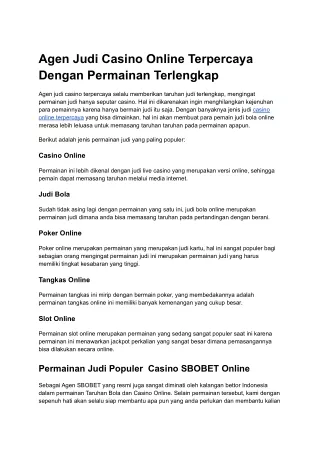 Agen Judi Casino Online Terpercaya Dengan Permainan Terlengkap