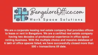 Commercial Office Space for Rent in Bangalore