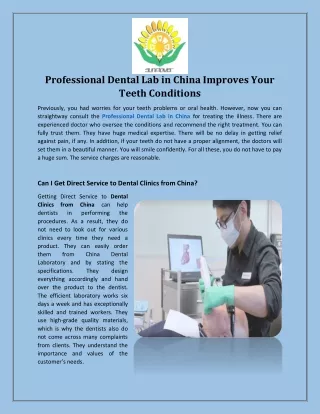 Professional Dental Lab in China Improves Your Teeth Conditions