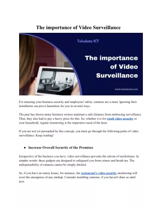 The importance of Video Surveillance |  Teledata ICT