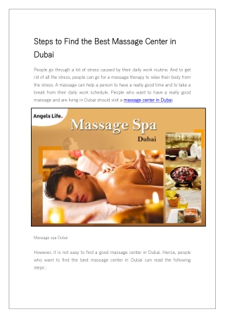 Steps to Find the Best Massage Center in Dubai