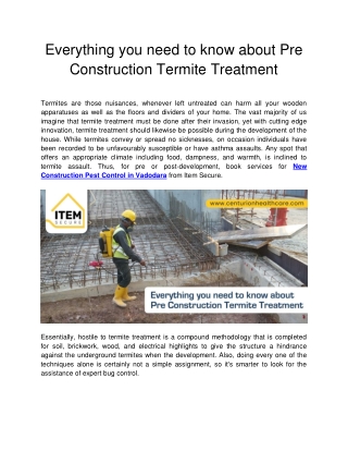 Everything you need to know about Pre Construction Termite Treatment