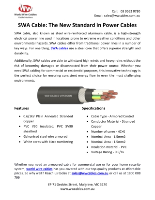 call 03 9562 0780 email sales@wwcables com au