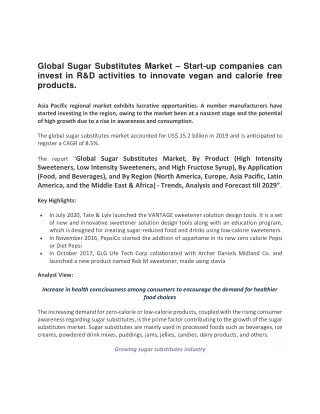 global sugar substitutes market start