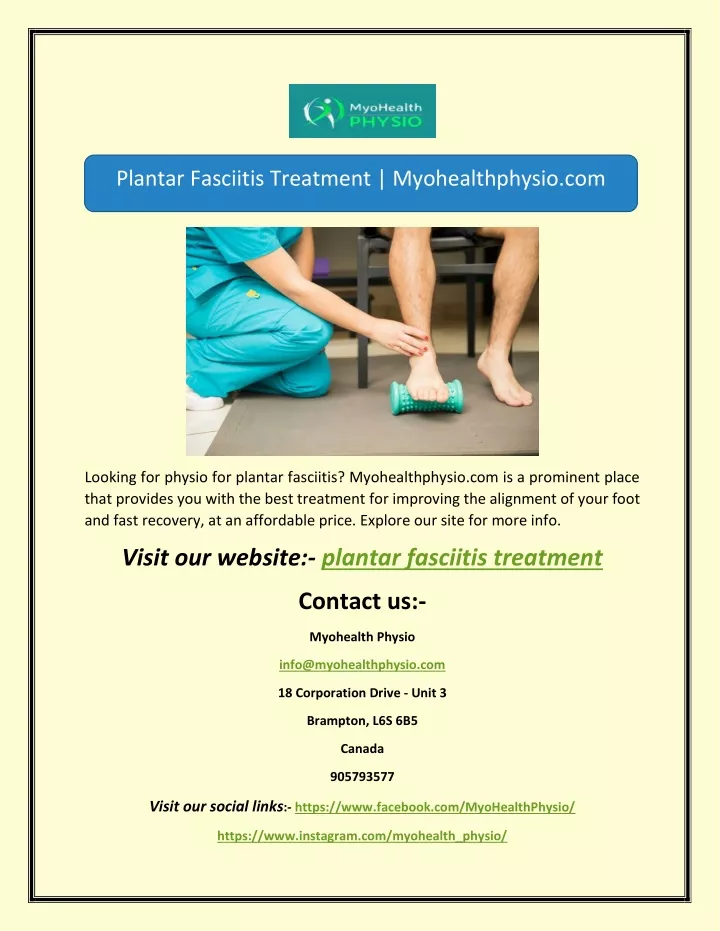 plantar fasciitis treatment myohealthphysio com