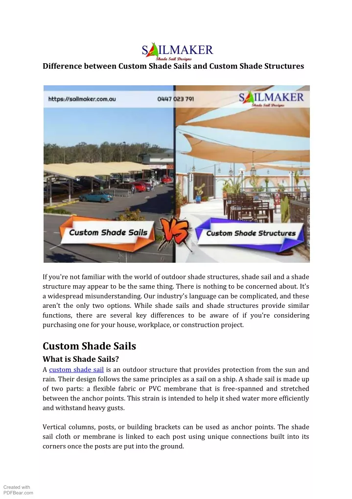 difference between custom shade sails and custom