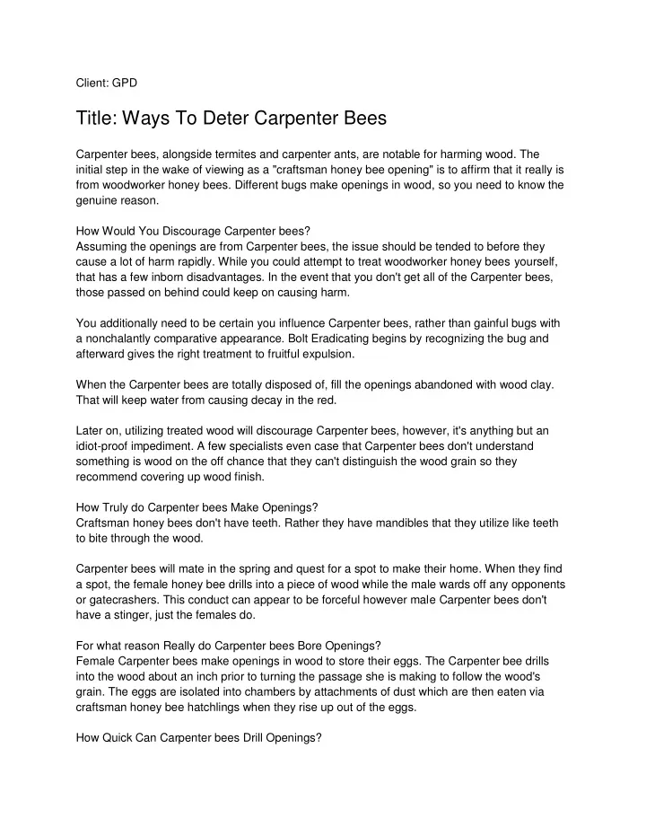 client gpd title ways to deter carpenter bees