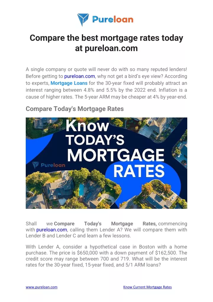 compare the best mortgage rates today at pureloan