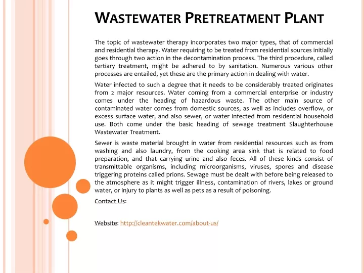 wastewater pretreatment plant