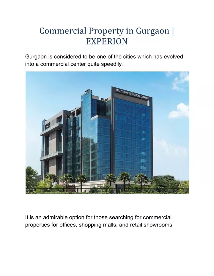 commercial property in gurgaon experion