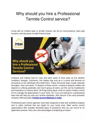 Why should you hire a Professional Termite Control service?