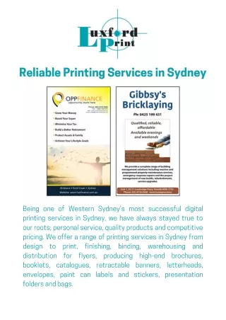 Reliable Printing Services in Sydney