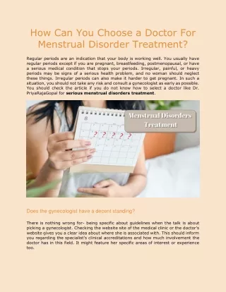 How Can You Choose a Doctor For Menstrual Disorder Treatment?