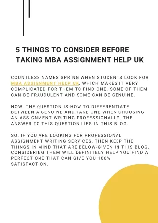 5 things to consider before taking mba assignment