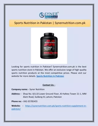 Sports Nutrition in Pakistan  Synernutrition.com.pk