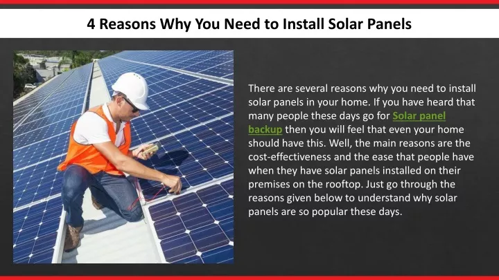 4 reasons why you need to install solar panels