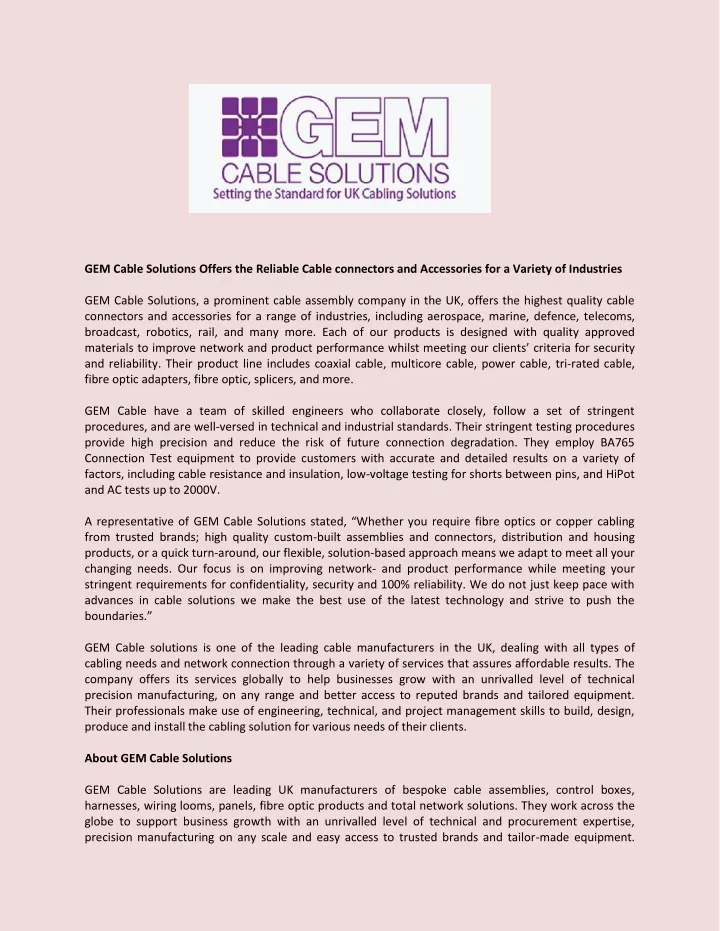 gem cable solutions offers the reliable cable