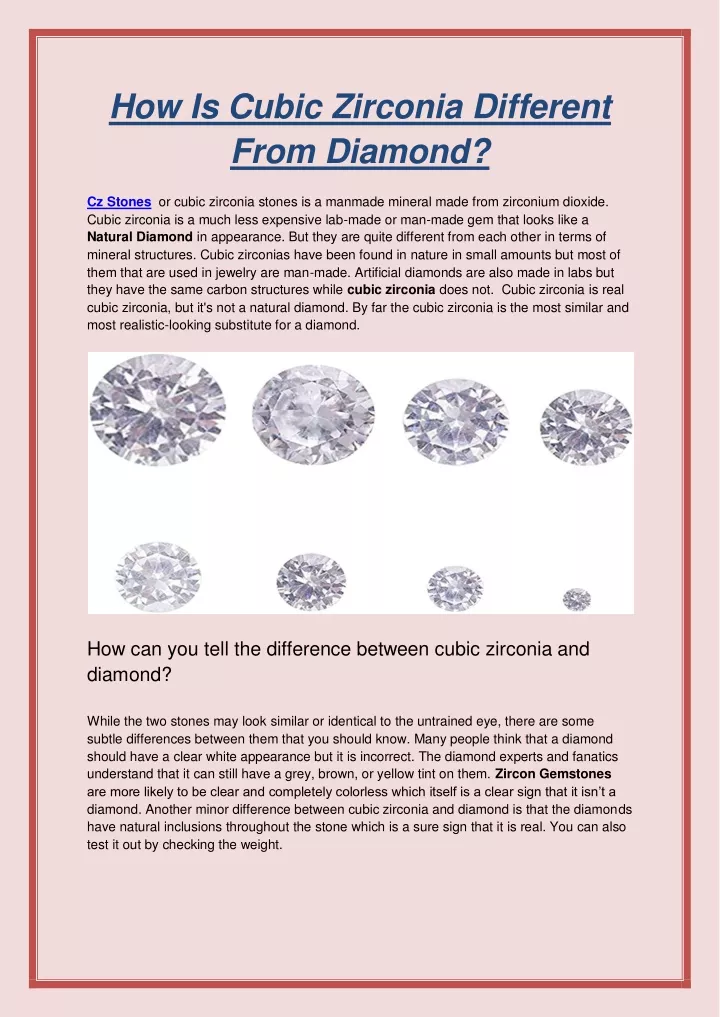 how is cubic zirconia different from diamond