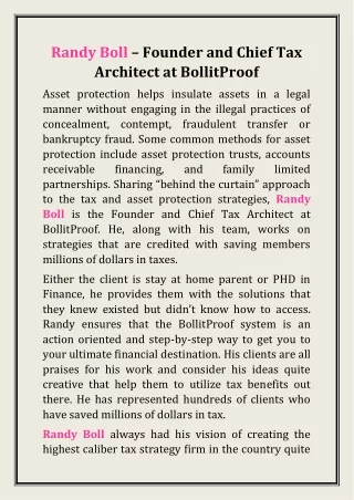 randy boll founder and chief tax architect