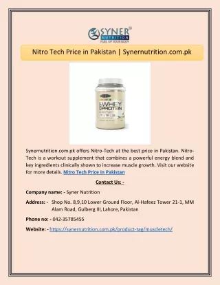 Nitro Tech Price in Pakistan  Synernutrition.com.pk