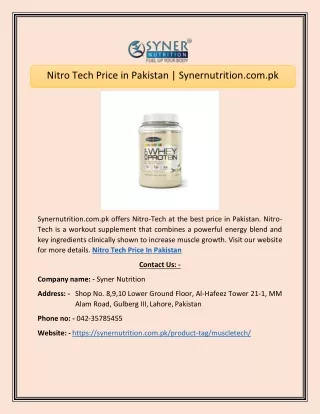 nitro tech price in pakistan synernutrition com pk