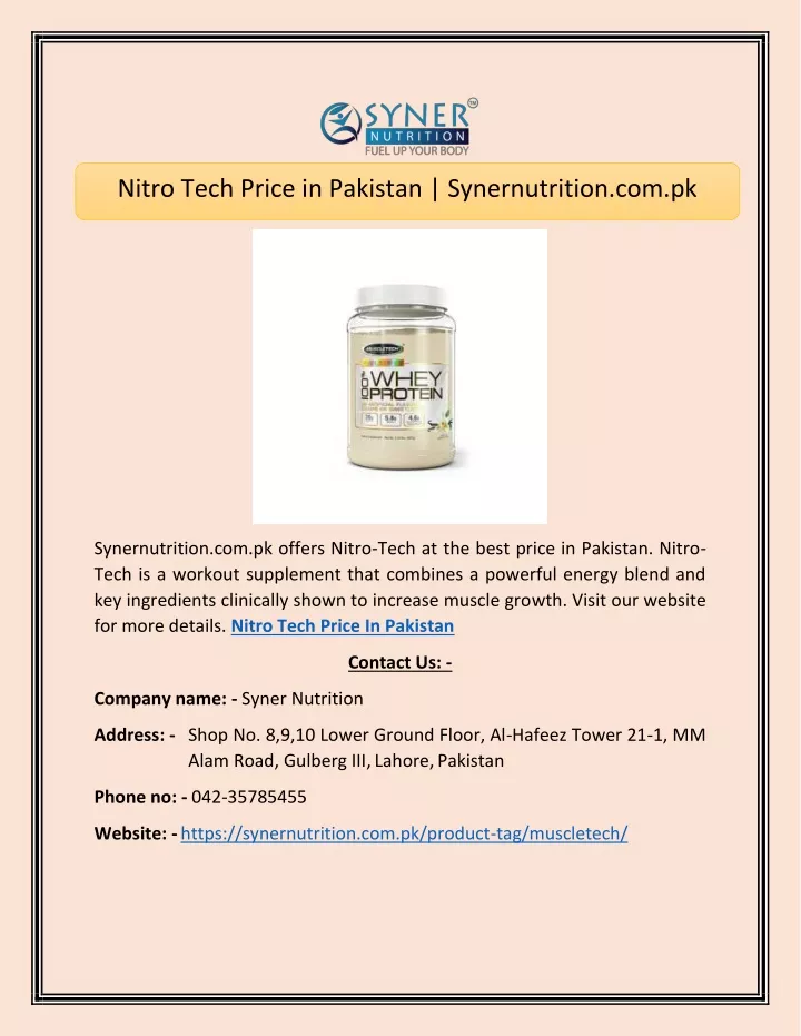 nitro tech price in pakistan synernutrition com pk