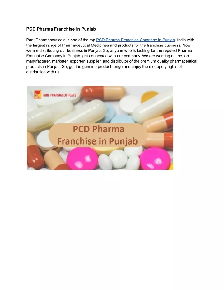 pcd pharma franchise in punjab