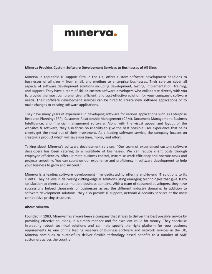 minerva provides custom software development