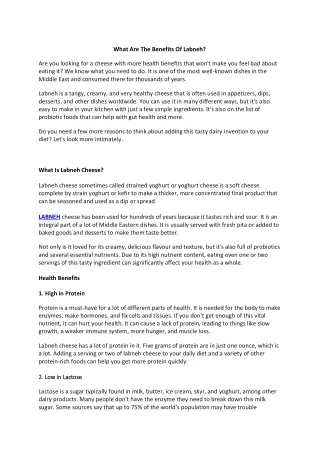 What Are The Benefits Of Labneh?