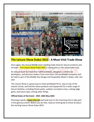 The Leisure Show Dubai 2022 - A Renowned Trade Show