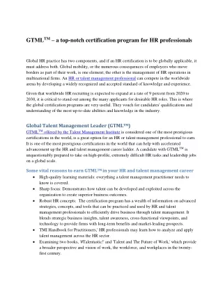 GTML – a top-notch certification program for HR professionals