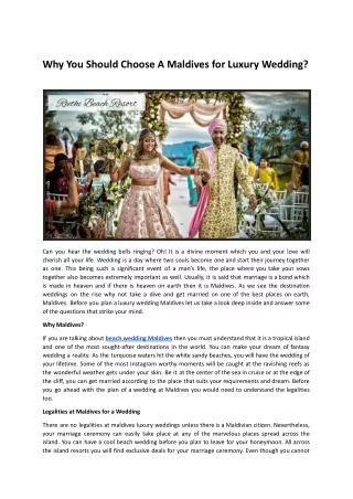 Why You Should Choose A Maldives for Luxury Wedding ?