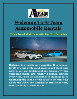 Travel Made Easy With Car Hire Barbados
