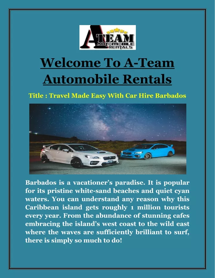 welcome to a team automobile rentals