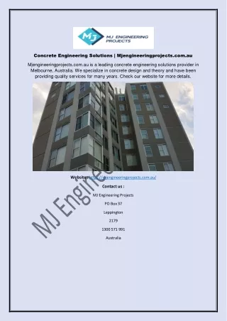 Concrete Engineering Solutions | Mjengineeringprojects.com.au