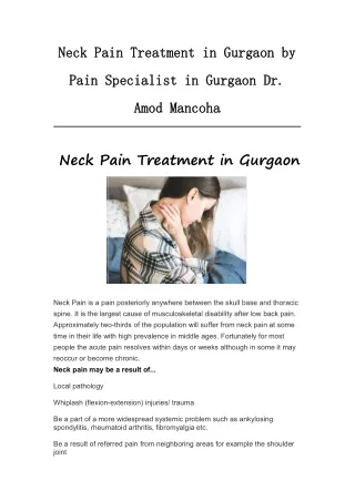 Neck Pain Treatment in Gurgaon by Dr. Amod Manocha