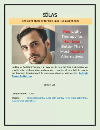 Red Light Therapy for Hair Loss Solaslight.com