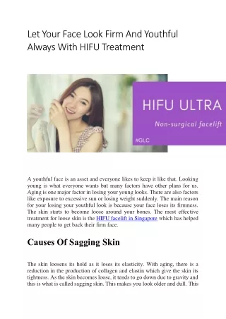 Let Your Face Look Firm And Youthful Always With HIFU Treatment