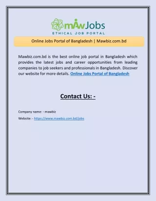 Online Jobs Portal of Bangladesh  Mawbiz.com.bd