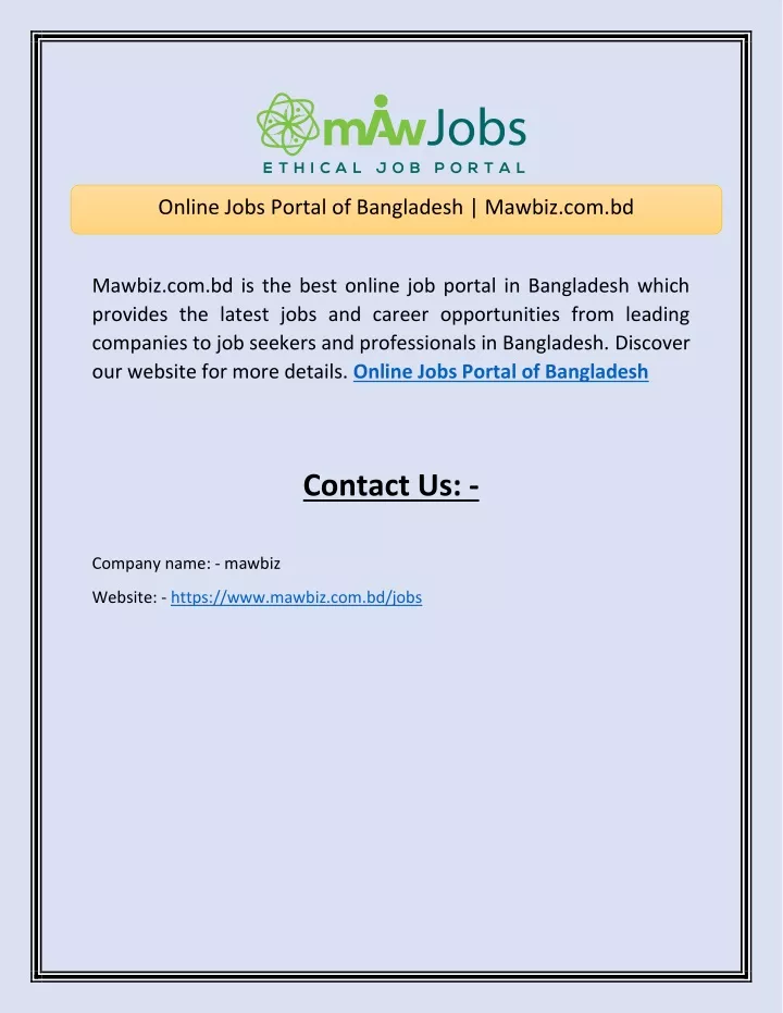 online jobs portal of bangladesh mawbiz com bd