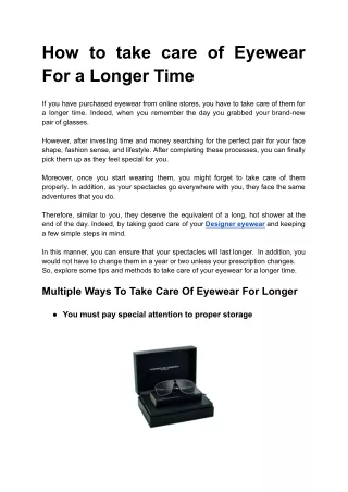 How to take care of Eyewear For a Longer Time-PDF