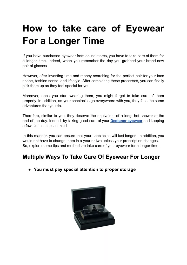 how to take care of eyewear for a longer time