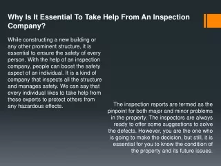 Why Is It Essential To Take Help From An Inspection Company