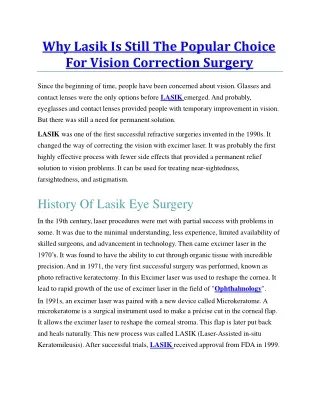 Why Lasik Is Still The Popular Choice For Vision Correction Surgery
