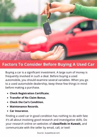Factors To Consider Before Buying A Used Car
