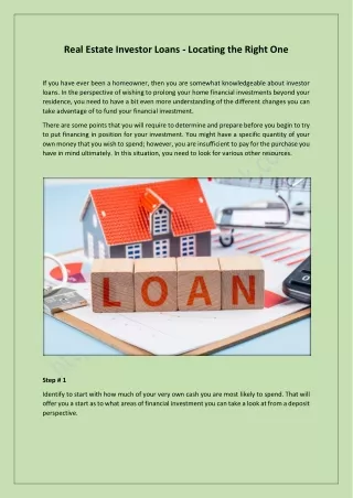Real Estate Investor Loans